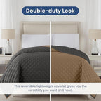 Martex Reversible Coverlet – Twin Bed Quilt – Lightweight Twin Size Bedding – Durable Quilts for Bed – Soft - Easy Care Bedding – Graphite/Khaki