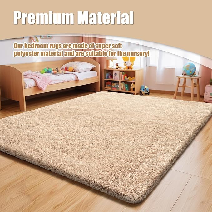 Shag Area Rug for Bedroom 4x6,Beige Fluffy Area Rugs for Living Room,Soft Fuzzy Rug Non-Shedding Indoor Plush Carpet for Kids Bedroom Nursery Dorm Home Decor