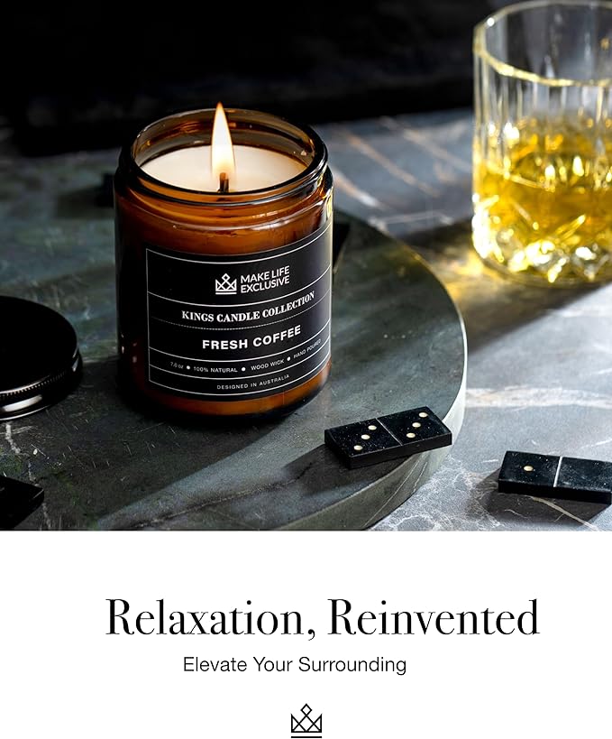 Scented Candles for Men | Fresh Coffee, Smells of Espresso | Wooden Wick, Long Lasting, Masculine Scents | Natural Soy Jar Candle for Home, Bachelor Pad Decor | The Perfect Mens Gift