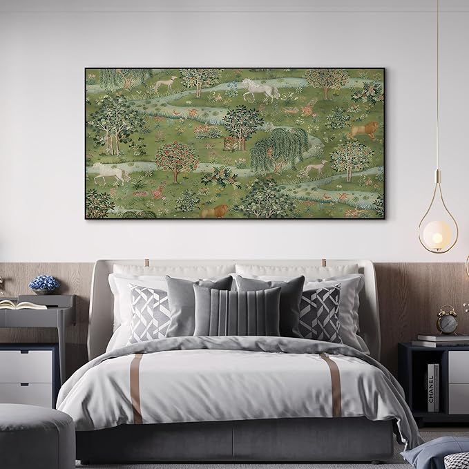 SIGNWIN 36"x72" Extra Large Framed Wall Art Medieval Fantasy Forest with Woodland Animals, Storybook-Inspired Scene for Home Living Room Bedroom Decor (Frame Assembly Required)