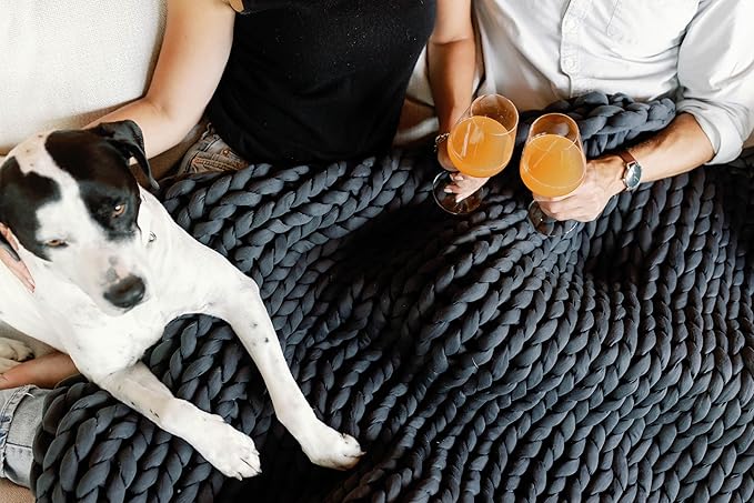 Nuzzie Chunky Knit Weighted Blanket - Breathable, Cooling, Hand Made Knit Throw Blanket for Sleep - Machine Washable, Stylish Decor Design (Charcoal, Queen | 28lbs | 80"x80")