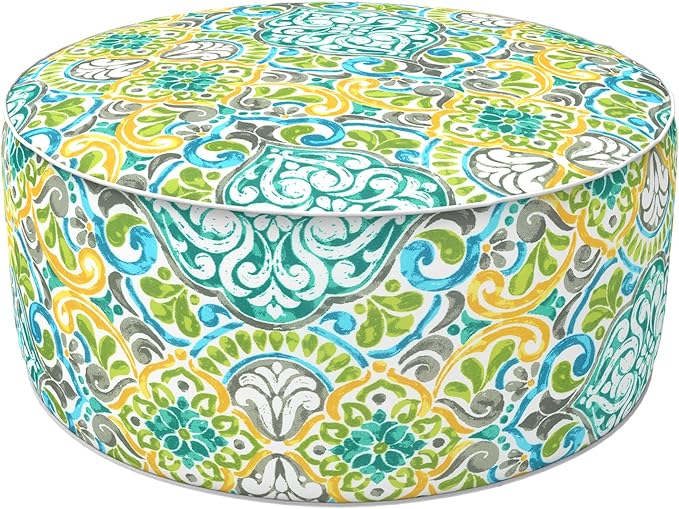 LVTXIII Inflatable Stool Ottoman Footrest with Handle, All Weather Foot Rest, Indoor or Outdoor Use for Home Patio Garden and Camping, D21 x H9, Damask Green