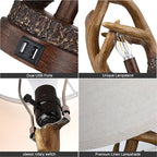 Rustic Table Lamps Farmhouse Antler Lamps Set of 2 Western Bedside Lamps for Bedroom with USB Charging Ports Nightlight,Vintage Resin Nightstand Table Lamps for Living Room (Bulbs Included)