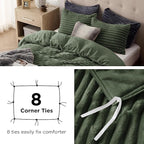 Bedsure Fluffy Duvet Cover Set - Ultra Soft Plush Shaggy Comforter Cover King Size, Warm Flannel Fleece Bed Sets for Winter, 3 Pieces (Striped Pattern, Green)