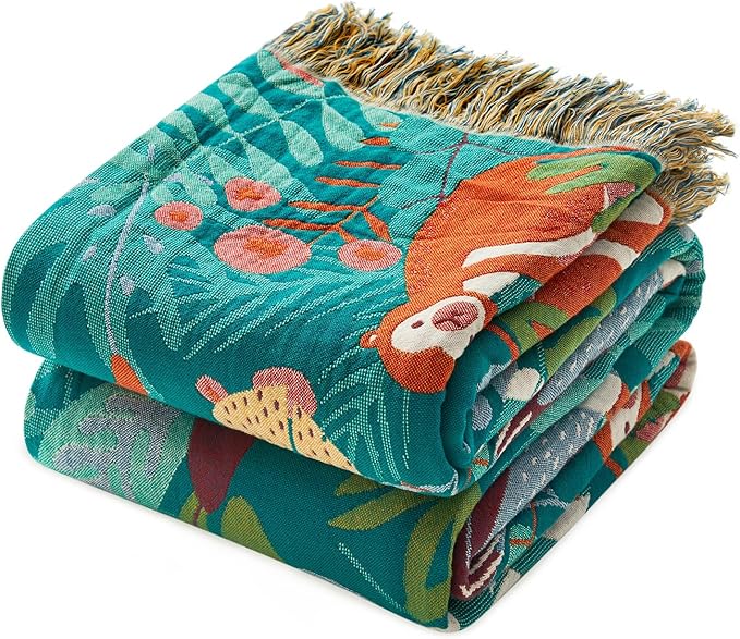 MSGKV Throw Blanket for Couch Cotton Muslin Breathable Animals Blanket 50"x60" Sofa Chair Blankets for All Seasons Lightweight Farmhouse Blankets Home Decor
