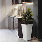 Worth Garden 2-Pack White Matte Texture Square Tapered Planter - 25.5" H. Tall Plastic Plant Pots with Drain Hole for Indoor Outdoor - Modern Decorative Flower Pots for Front Porch, Patio, Deck