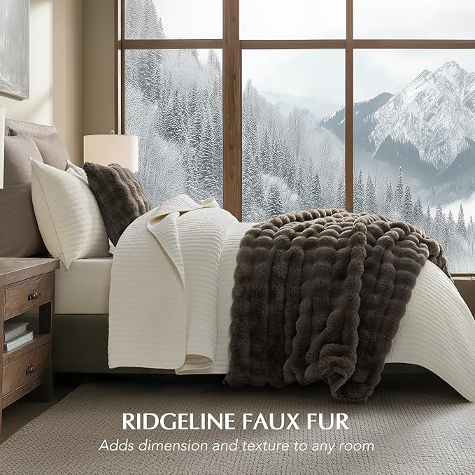 EVERGRACE Ultra Soft Luxury Fluffy Faux Rabbit Fur Throw Blanket, Thick Warm Fuzzy Blankets for Bed, Cozy Plush Reversible Blanket for Couch, Chair, Sofa, Dark Taupe, 50x60 Inches, 870 GSM