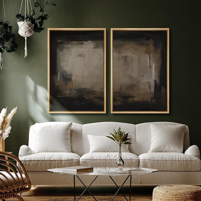 SIGNFORD Framed Canvas Print Wall Art Set Neutral Black and Brown Contemporary Minimalist Illustration Modern Art Decorative for Living Room, Bedroom, Office - 16"x24"x2 Natural