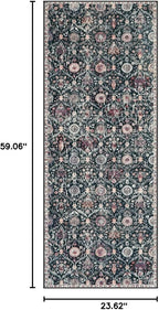 Lahome Moroccan Trellis Kitchen Runner, 2x5 Rug Runners for Hallways Non Slip Laundry Room Rug, Ultra-Thin Washable Vintage Carpet for Bedroom Bathroom, Black/Multi
