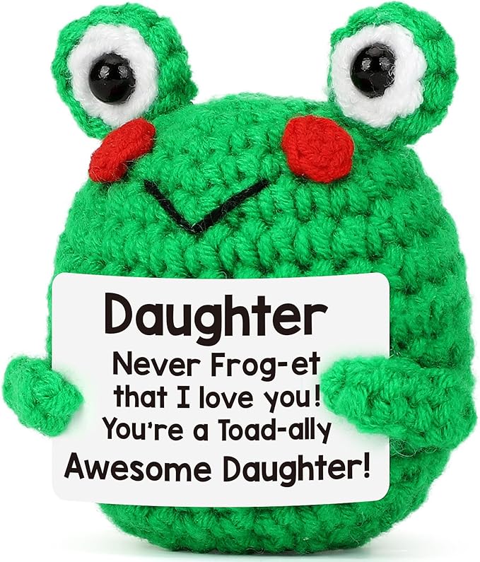Daughter Gifts, Daughter Christmas Birthday Present from Mom/Dad, To My Daughter Graduation End-of-Year School, Funny Encouragement Positive Mini Handmade Crochet Frog for Valentines Mothers Day