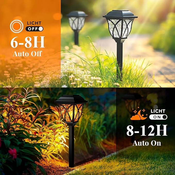 GIGALUMI Solar Lights Outdoor Waterproof, 8 Pack Flickering Flame LED Lights, Garden Decor for Yard, Patio, Landscape, Planter, Walkway