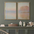 SIGNFORD Framed Canvas Print Wall Art Set Pastel Lake Landscape Serene Sunrise Water Reflection Illustration Modern Art Decorative Nordic Nature for Living Room, Bedroom, Office - 24"x36"x2 Natural
