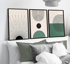 3 Pcs Sage Green Boho Canvas Wall Art Modern Abstract Minimalist Neutral Bohemian Sun Geometric Line Painting Picture Wall Decor Poster Print Artwork for Living Room Bedroom Home Decoration Unframed
