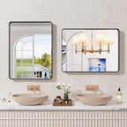 Black Bathroom Mirror 24X32 Inch, Black Metal Framed Mirror for Wall, Rounded Rectangle Matte Bathroom Vanity Mirror with Tempered Glass, Anti-Rust, Horizontal/Vertical