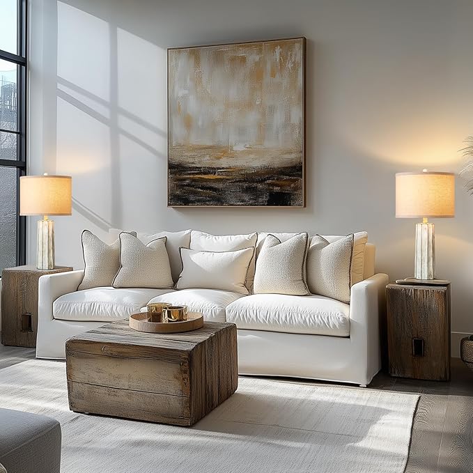 RORIANO 24'' Rustic Table Lamps Set of 2 for Bedroom Living Room, Wash White Farmhouse Vintage Desk Lamps Modern Resin Nightstand Lamps for Office Entryway End Table, 2 Bulbs Included (Wash White)