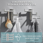 Angle Simple Swivel Towel Hooks, SUS 304 Stainless Steel Foldable Robe Hand Towel Holder for Bathroom Kitchen Wall, Brushed Nickel, 2 Pack