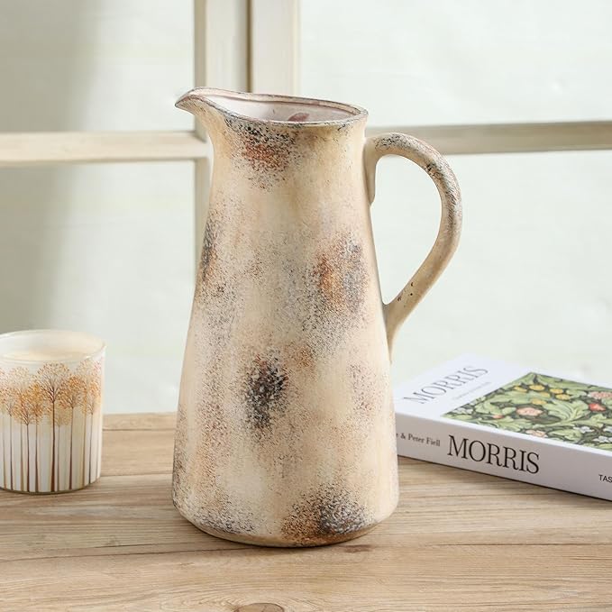 Ceramic Vintage Vase with Handle,12.2 inch Large Tall Handcrafted Pitcher Vase for Modern Farmhouse Decor, Ideal for Home Decor, Living Room, Table, Shelf