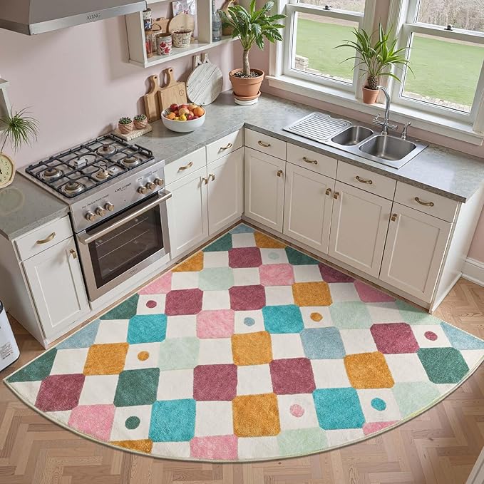 jinchan Kids Rug for Nursery 6ft Radius Corner Washable Area Rug Modern Colorful Quarter Circle Rug Soft Non-Slip Carpet for Bedroom Playroom Daycare Reading Nook Kitchen Classroom Confetti on Cream