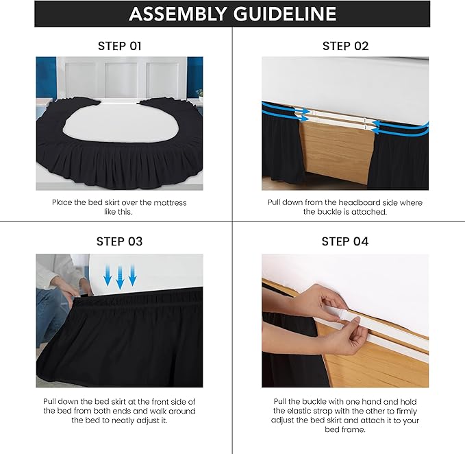 Utopia Bedding Queen Elastic Bed Ruffle - Easy Wrap Around Ruffle - Microfiber Bed Skirt with Adjustable Elastic Belt 16 Inch Tailored Drop - Hotel Quality Bedskirt, Fade Resistant (Queen, Black)