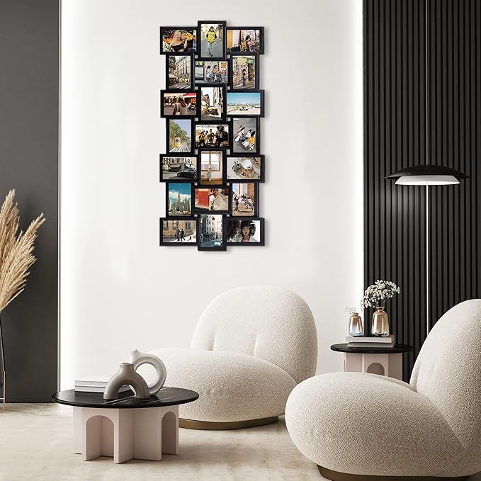 Jerry & Maggie 4X6 Collage Picture Frames for Wall Decor, 21 Opening Collage Wall Hanging for 6x4 Photo, Multi Picture Frame Set with One-piece Design Black