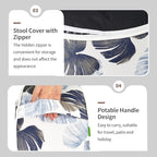 Inflatable Ottoman Stool D21 xH9 for Outdoor/Indoor Use, Water Repellent Patio Foot Rest Stool with Portable Handle,Round Pouf Ottoman Suitable for Garden,Deck and Camping - Monstera Blue