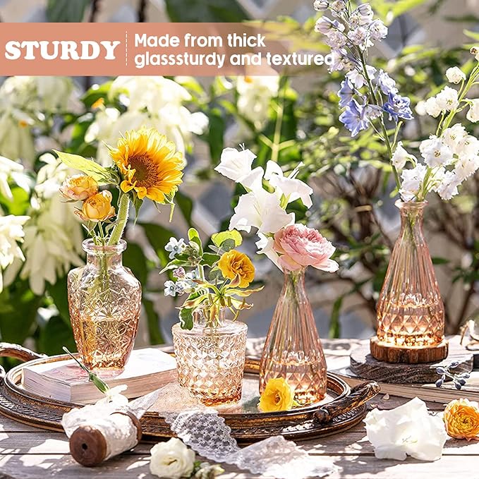 20 Pcs Glass Bud Vase Set Small Vintage Flower Vase in Bulk for Centerpieces Rustic Decorative Glass for Wedding Table Home Christmas Decoration (Pink Orange)