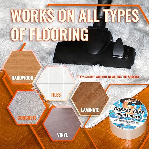 YONGJIN Double Sided Carpet Tape - Heavy Duty Rug Tape Gripper for Hardwood Floors No Damage, Secures Area Rugs, Laminate & Tile (2 Inch x 10 Yards)