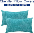 CaliTime Throw Pillow Covers Decorative 16 X 26 Inches Pack of 2 Cozy Chenille Cushion Cases for Couch Sofa Bed Living Room Home Lake Blue
