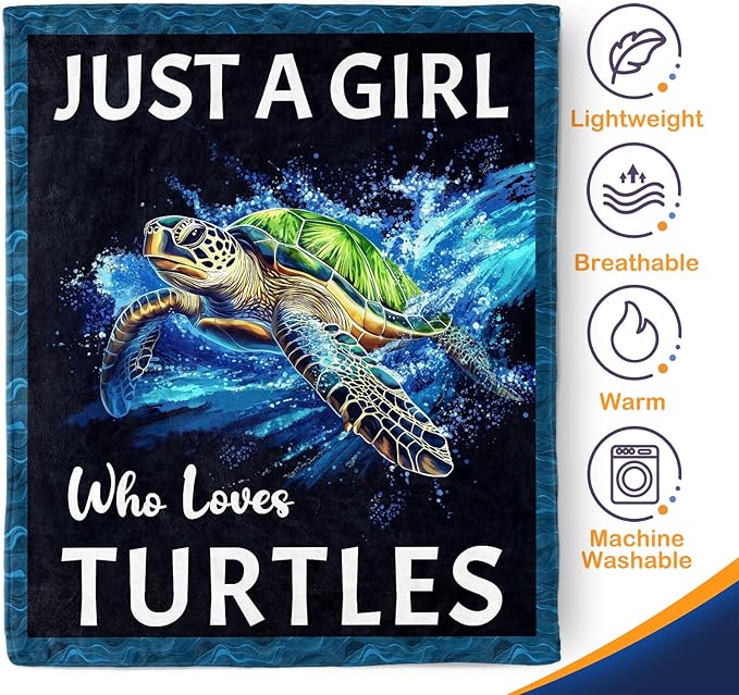 Sea Turtle Blanket Gifts for Women - Ocean Themed Nautical Just A Girl Who Loves Turtles Throw for Girl Kids Adults Soft Fleece Cozy Bed Couch Decor Birthday Christmas Lightweight Blanket 50"x60"