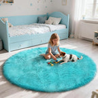 Soft Round Area Rug for Kids Bedroom, Fluffy Fuzzy Shaggy Rug 3'X3'for Living Room, Non Slip Circle Plush Rug for Girls Room Nursery Dorm Decor,Light Blue