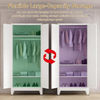 71'' Farmhouse Metal Wardrobe Cabinet with Hanging Rod, 2 Barn Door Wardrobe Closet with 2 Adjustable Shelves,for Dining Room,Bedroom,Living Room, Cloak Room,Office (White)