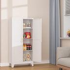 Metal Pantry Cabinet with 2 Doors and Adjustable Shelves, Kitchen Storage cabinets with Gold Handles, Versatile Storage for Laundry/Living Room,Bathroom,Dinning Room-White