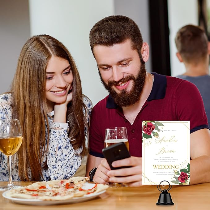 24 Pcs Table Number Holders Place Card Holders for Table 2 Inch Ring Clip Bell Number Holder Metal Picture Holder for Wedding Christmas Restaurant Home Photo Office Memo(Black,Ring)