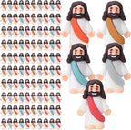 Bememo 100 Pcs Jesus Toys Original Design Mini Rubber Little Jesus Figurine to Hide and Seek Religious Party Favors Sunday School Craft Baptism Gifts for Easter Egg Stuffers (Bohemian Color)