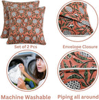 Ridhi Dark Salmon Pink Block Print Cotton Canvas Throw Pillow Covers for Decorative Couch Pillows for Living Room, Chic Boho Cute Outdoor Valentine Pillows Covers Gifts 18x18 Inches