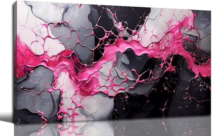 GUGIKA Abstract Wall Art for Living Room, Pink Canvas Wall-Art for Girls Bedroom, Print Paintings, Size 20x40 Inches