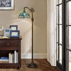 Tiffany Floor Lamp Vintage Standing Lamp Green Blue Dragonfly Stained Glass Floor Light Rustic Corner Gooseneck Floor Lamp with Adjustable Angle for Home Decor Living Room Bedroom 12X12X63 Inches