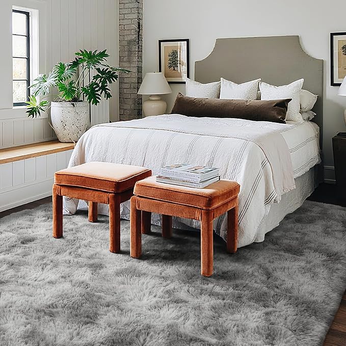 4x6 Ft Shag Rugs for Bedroom Living Room, Tie-Dyed Ultra Soft Fluffy Furry Area Rugs for Indoor Floor, Aesthetic Carpet for Kids Home Decor (Grey)