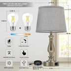 Table Lamps for Bedroom Set of 2,3 Way Dimmable Touch Bedside Lamps with Dual USB A+C Ports - Nightstand Lamp for End Table Modern Night Stand Lamps for Living Room Guest Room