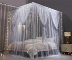 VETHIN 4 Corners Post Princess Bed Canopy Curtain Double Layer Cozy Drape Netting 4 Opening Mosquito Net for Girls & Adults Bedroom Decoration Accessories (Double Gray, 53" W*78" L*82"*H/(Full))