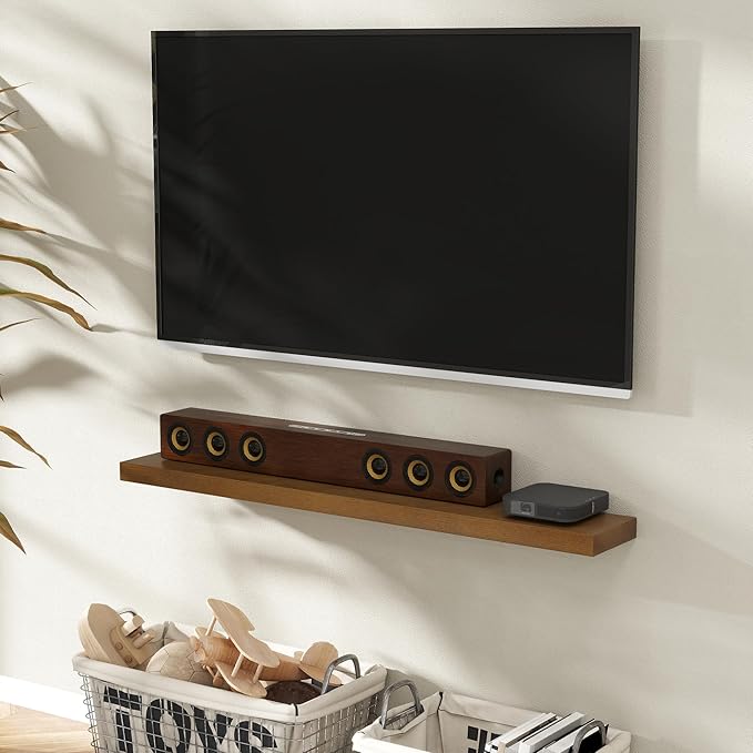 Marsmiles Floating Shelves for Wall - 55 Inch Dark Wood Floating Shelves Set of 1-55 Inch Wide x 7.7 Inch Deep x 1.6 Inch Thick Rustic Wooden Shelves for Room Wall