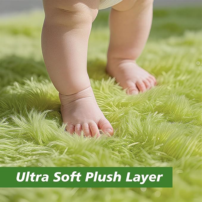 Shag Area Rug for Bedroom 3x5,Green Fluffy Area Rugs for Living Room,Soft Fuzzy Rug Non-Shedding Indoor Plush Carpet for Kids Bedroom Nursery Dorm Home Decor