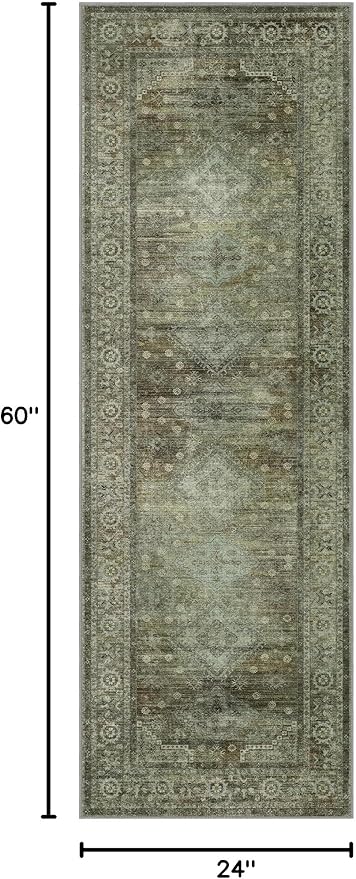 Runner Rug for Hallway Kitchen, 2x5 Machine Washable Runners Rug for Entryway, Soft Modern Boho Throw Rugs, Low Pile Floor Cover with Non Slip Backing, Distressed Light Greyish Sage Green