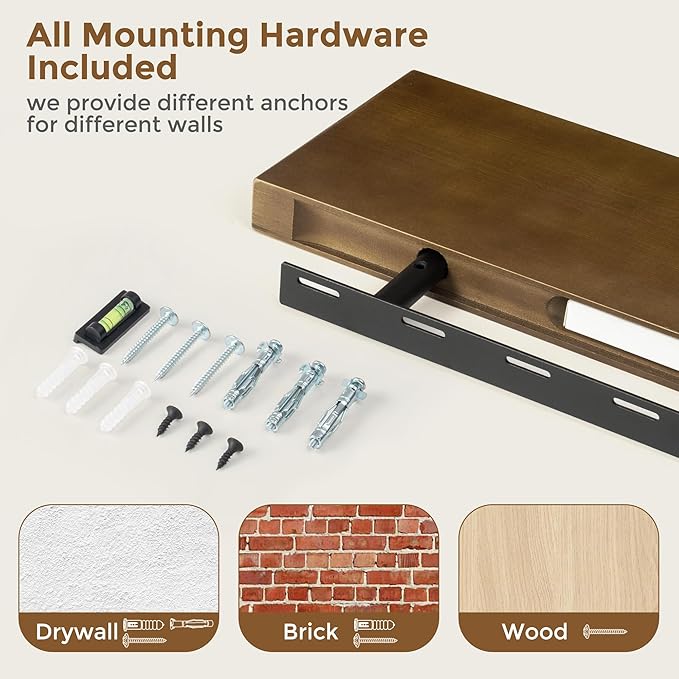 Marsmiles 30 Inch Floating Shelves for Wall - Dark Wood Floating Shelves Set of 2-30 Inch Wide x 7.7 Inch Deep x 1.6 Inch Thick Wooden Shelves for Room Wall