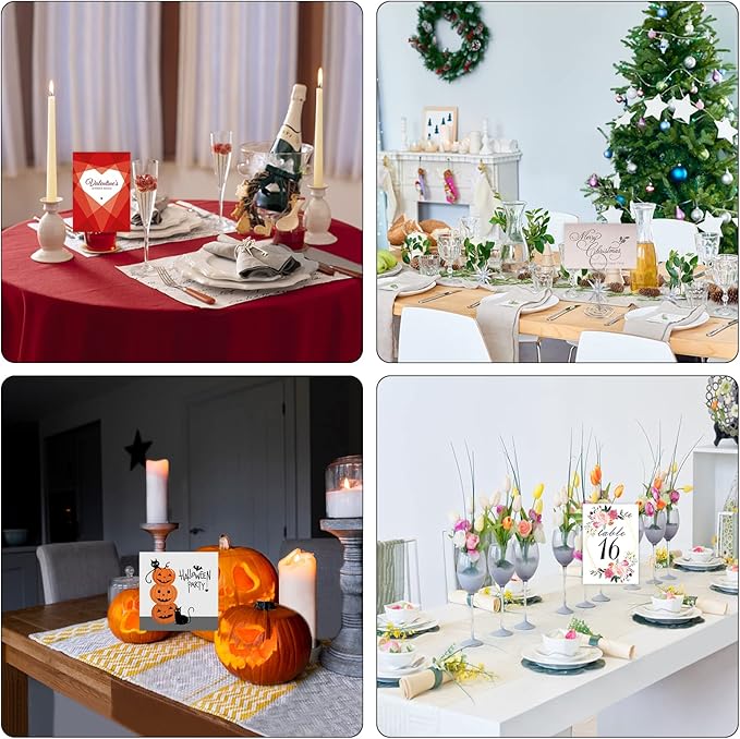 26 PCS Table Number Holder - Table Card Holder Stand Wire Photo Holder with 26 Pcs Floral Table Number Cards, Place Card Holder Stand for Weddings Party Office Paper Memo Menu Note Clips