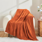 CozeCube Check Knit Throw Blanket, Rust Orange Checkered Throw for Couch, Decorative Christmas Soft Cozy Warm Knitted Blanket for Bed Sofa Living Room, 50"X60"