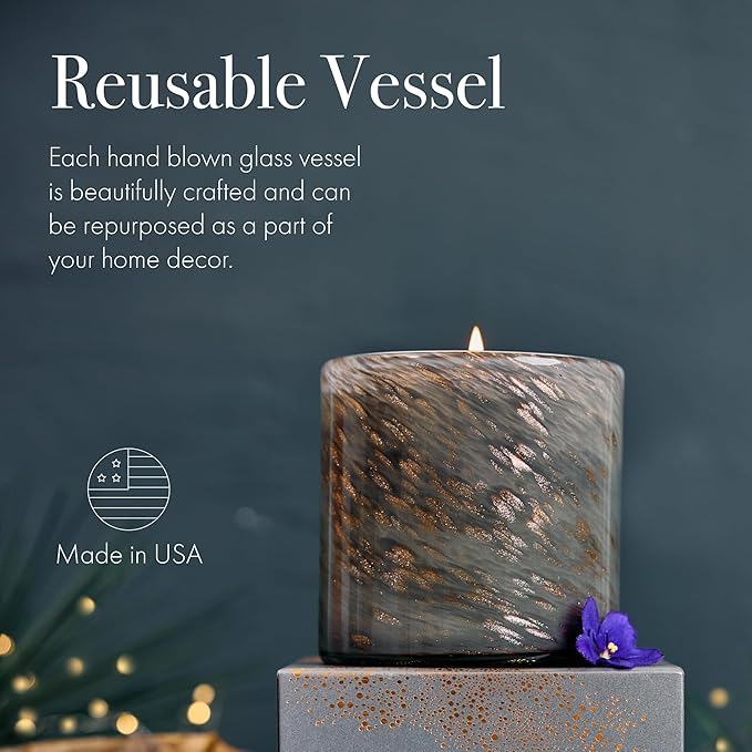 LAFCO New York 2025 Holiday Signature Candle, Winter Violet - 15.5 oz - 90-Hour Burn Time - Reusable, Hand Blown Glass Vessel - Made in The USA