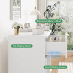 Fluted Nightstand, 24" Wide Side Table with 3 Large Storage Drawers, Mid Century Modern Wood Night Stand with Metal Handle, Wooden Bedside End Table for Bedroom, Living Room, Closet, White