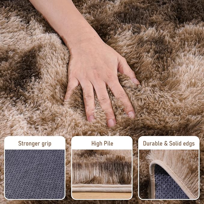 Large 8x10 Area Rugs for Living Room, Tie-Dyed Coffee Soft Shag Rug for Bedroom, Non-Slip Ultra Fluffy Rug, Modern Plush Carpet for Girls Boys Kids Room Dorm, Fuzzy Rug for Home Decor Aesthetic
