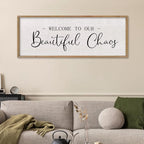 comurdyo Welcome To Our Beautiful Chaos Wall Decor Art 32"X12" for Home Entryway Sign Large Wood Framed Wall Hanging (Wood)